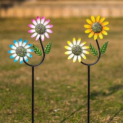 2 Pack Flower Wind Spinners Outdoor, Metal Wind Sculptures & Spinners with Stake, Colorful Windmill for Yard Patio Lawn Garden Decor, 31 x 10 Inches