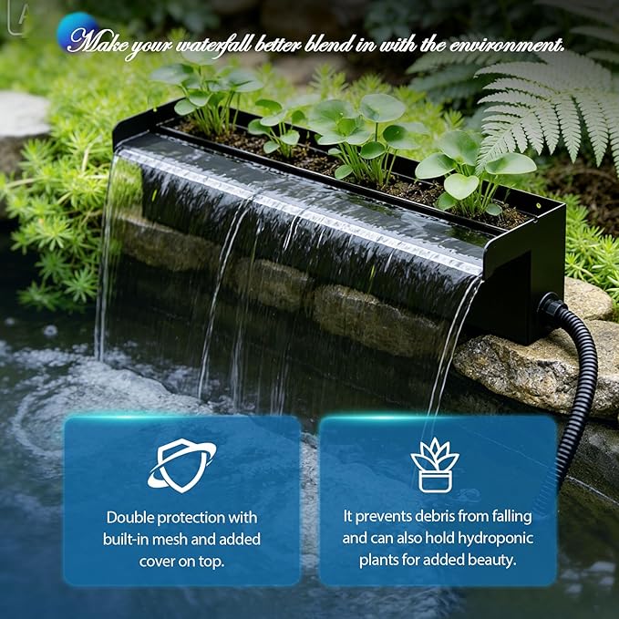 16 Inch Pond Spillway Waterfall Kit with 930GPH Pump, for Up to 6000 Gallon Ponds, Garden Patio Outdoor Water Feature,Waterfall for Pond(3-Year Warranty)