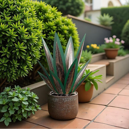 Tequila Rustic Sculpture, Metal Agave Plant Home Decor, DIY Hand Painted Metal Agave, Garden Yard Sculpture Lawn Home Art Decoration Statue, Garden Ornaments Outdoor Decor (Green)