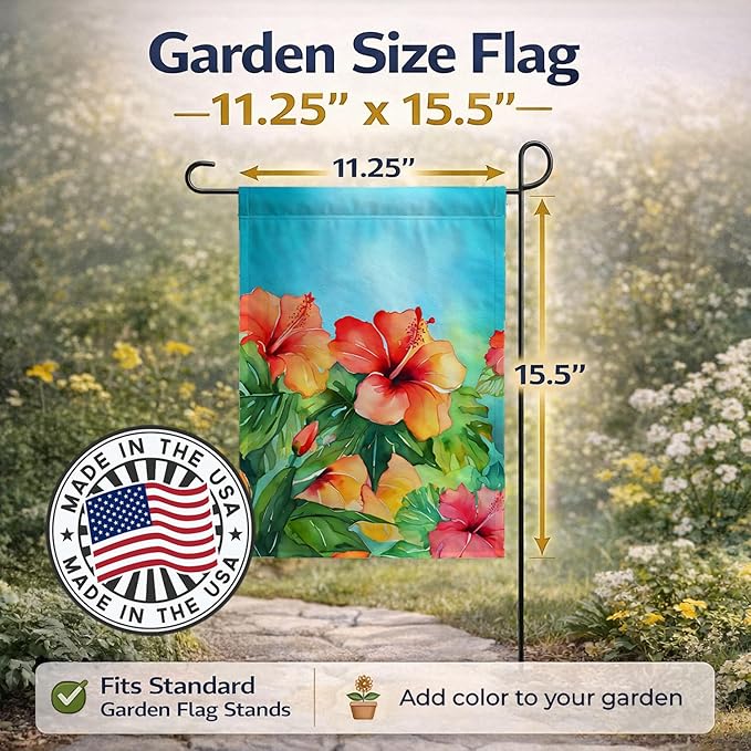 Caroline's Treasures Hawaii Hawaiian Hibiscus in Watercolor Garden Flag Mailbox Flag Decorative Yard Flag Banner Outside Patio Artwork Yard Flower Beds, Garden Size, Multicolor