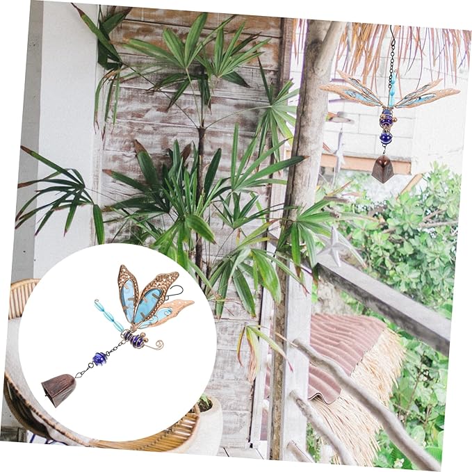 1pc Glow Dark Wind Chimes Dragonfly Design Metal Patio Ornament Outdoor Decor