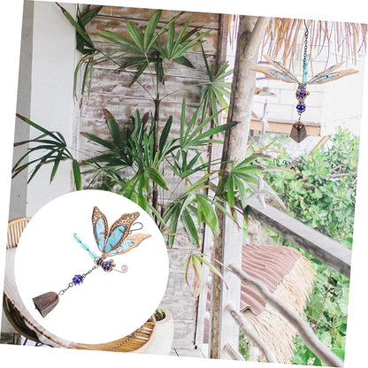 1pc Glow Dark Wind Chimes Dragonfly Design Metal Patio Ornament Outdoor Decor