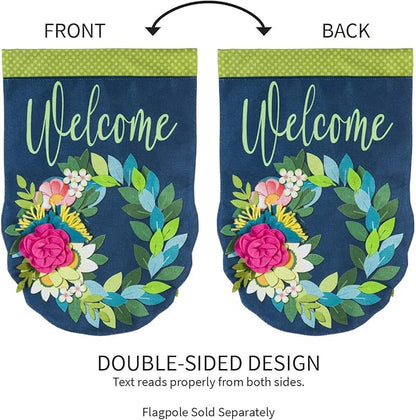 Evergreen Flag Flower Wreath Garden Burlap Flag | Spring Floral Garden Flags 12x18 double sided | Small House Flags For Outside | Welcome Spring Flag Décor for Yards Porch Gardens