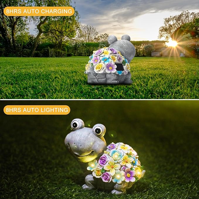 Outdoor Solar Flower Turtle Statue for Garden Décor, Waterproof Outside Tortoise Figurines Decor with Lights, Suitable for Yard, Lawn, Patio, Balcony - Gift for Grandma Mom Women Daughter