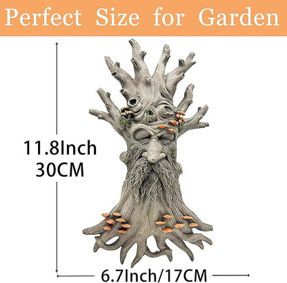 12" Real Tree Face Hugger Statue, Garden Trees Tree Huggers Decor with Mushroom Foliage Features, Outdoor Fairy Elve Accent Yard Art, Halloween Trees Decorations Outdoor Wall Mounted Statue