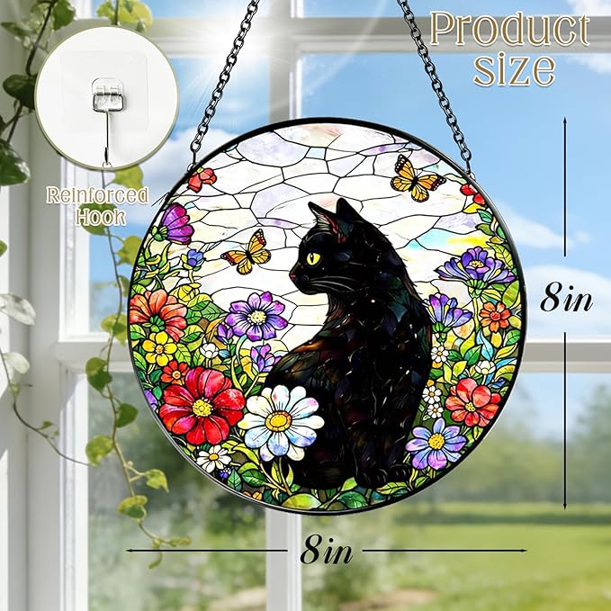 Stained Glass Suncatchers for Windows, 8 in Hanging Sun Catchers Indoor Window, Cat Suncatcher for Home Decor, Garden, Patio