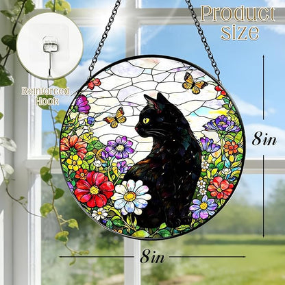 Stained Glass Suncatchers for Windows, 8 in Hanging Sun Catchers Indoor Window, Cat Suncatcher for Home Decor, Garden, Patio