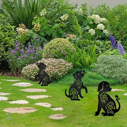 MrMrKura 2 Pack Metal Dog Stakes Garden Decor Stakes Black Dog Silhouette Statue for Outside Metal Dog Decorative Ornaments for Outdoor Garden Home Patio Yard Decor (2 Dogs)