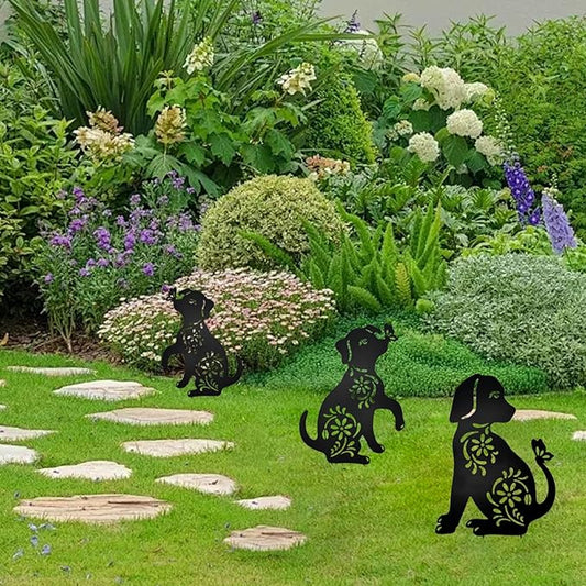 MrMrKura 2 Pack Metal Dog Stakes Garden Decor Stakes Black Dog Silhouette Statue for Outside Metal Dog Decorative Ornaments for Outdoor Garden Home Patio Yard Decor (2 Dogs)