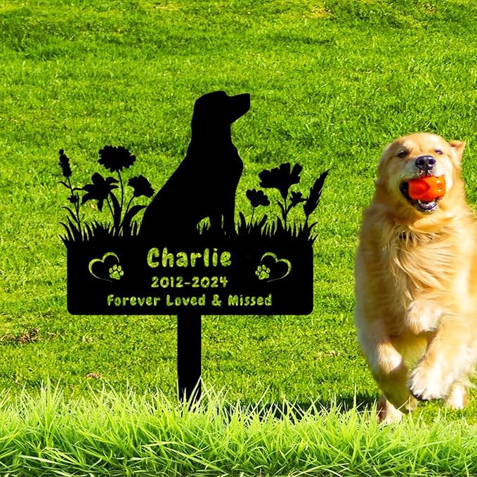Custom Labrador Dog Memorial Grave Marker,Personalized Dog Memorial Garden Stake,Flora Dog Plaque Burial Stake Engraved Sign,Sympathy Grave Stake for Loss of Dog,Pet Memorial Statue Headstone Labrador