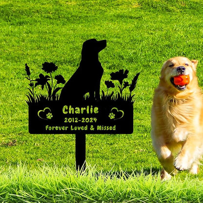 Custom Labrador Dog Memorial Grave Marker,Personalized Dog Memorial Garden Stake,Flora Dog Plaque Burial Stake Engraved Sign,Sympathy Grave Stake for Loss of Dog,Pet Memorial Statue Headstone Labrador