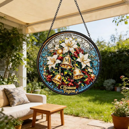 Stained Glass Sun Catcher,Christmas Bell DragonflyStained Glass Window Hanging Garden Decor,Sun Catchers Indoor Window,Whimsical Decoration for Home Backyard Patio Lawn Porch with 6.3 INCH