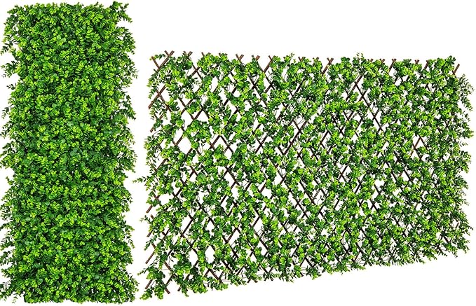 Giantex Expandable Fence Privacy Screen - Decorative Faux Green Eucalyptus Fencing Panel for Balcony, Artificial Hedges with PE Leaves and Willow for Outdoors Garden Patio Deck Apartment, 1 Pack