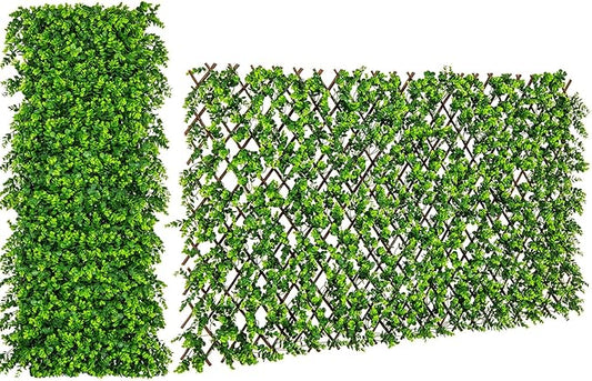 Giantex Expandable Fence Privacy Screen - Decorative Faux Green Eucalyptus Fencing Panel for Balcony, Artificial Hedges with PE Leaves and Willow for Outdoors Garden Patio Deck Apartment, 1 Pack
