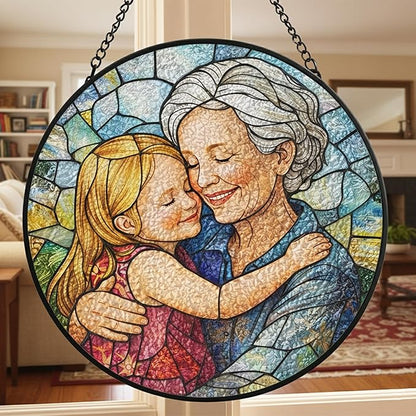 Personalized Grandma Stained Glass Sun Catcher, Custom Photo Window Hanging, Personalized Stained Glass, Gift for Grandma, Grandparents, Christmas, Birthday, Keepsake, Christmas Ornament, P5