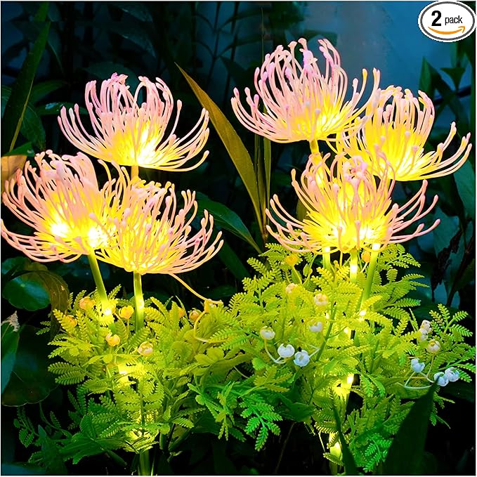 Solar Garden Lights, Solar Flowers Lights with Glowing Flowers & Stems, Upgraded Solar Panel, Outdoor Lights for Garden Decoration,Yard Decor and Gift for Mother (2 Pack)