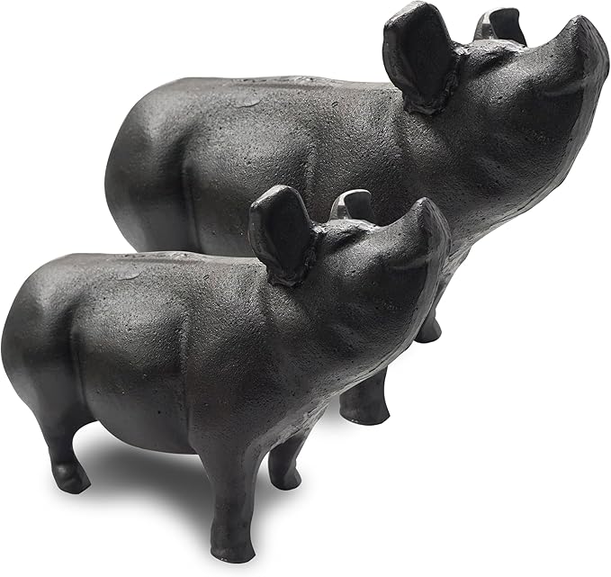 NACH Cast Iron Pig Statue - Black Door Stopper/Paperweight, Rustic Garden Decor, 9.2x3.7x5.9 Inch, Black Head Up Pig
