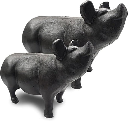 NACH Cast Iron Pig Statue - Black Door Stopper/Paperweight, Rustic Garden Decor, 9.2x3.7x5.9 Inch, Black Head Up Pig