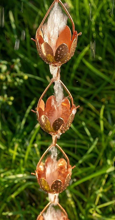 Stanwood Rain Chain Lotus Lily Flower Copper Rain Chain, 8-Feet