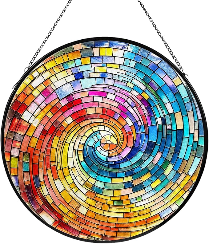 Rainbow Spiral Stained Glass, Suncatcher for Window Hanging, Decoration for Window Sun Catcher Wall Art for Mom Grandma, Gifts for Rainbow Lovers, for Home Yard Office Decor