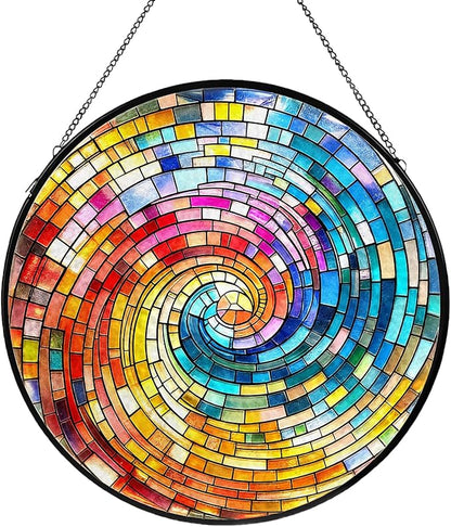 Rainbow Spiral Stained Glass, Suncatcher for Window Hanging, Decoration for Window Sun Catcher Wall Art for Mom Grandma, Gifts for Rainbow Lovers, for Home Yard Office Decor