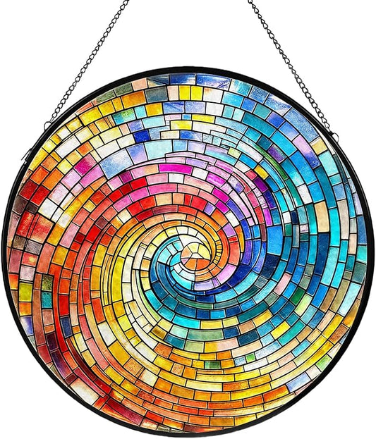 Rainbow Spiral Stained Glass, Suncatcher for Window Hanging, Decoration for Window Sun Catcher Wall Art for Mom Grandma, Gifts for Rainbow Lovers, for Home Yard Office Decor