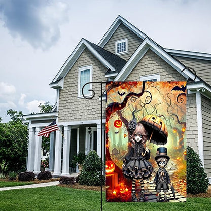 BlissYard Halloween Horror Garden Flag 12x18 Inch Gothic Doll Pumpkin Umbrella Skull Boy Flag Outdoor Yard Decoration House Banner Porch Lawn Patio Home Decor