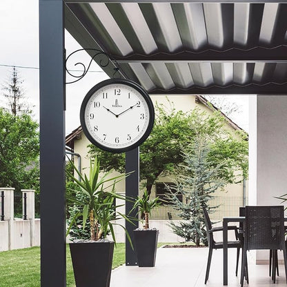 Large Metal Double Sided Wall Clock 13.4" - Decorative Indoor Outdoor Double Sided Clock - Easy to Read, Hanging Train Station Style for Patio, Garden, Office - Antique Style Outside Corner Wall Decor