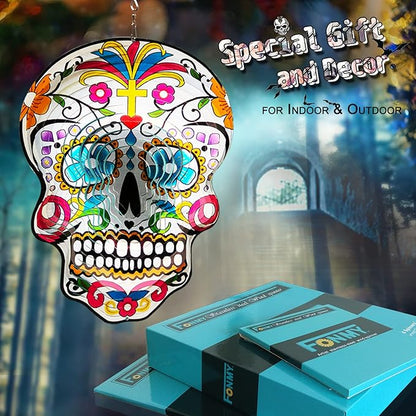 Fonmy Kinetic 3D Metal Garden Wind Spinner Unique Gifts Outdoor Decorations Quality Hanging Ornament for Home and Garden 12inch Mandala Silver Sugar Skull Wind Spinners