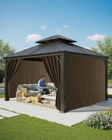 Gazebo Curtains Outdoor Waterproof - 10'Wx10'Lx7'H Weatherproof Patio Pergola Outside Curtains, Gazebo Universal Replacement Privacy Curtains, 4 Panels Sidewall Drapes with Zipper, Brown