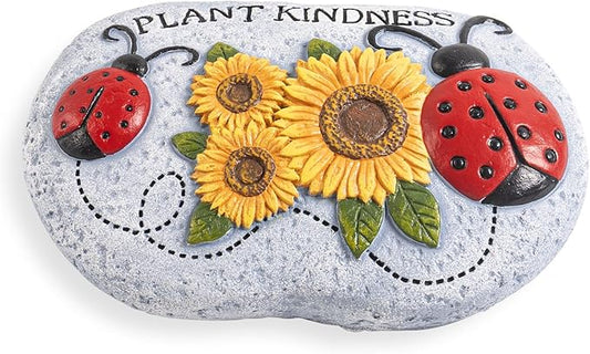Ladybug Garden Stepping Stones, 4.1"×3.7" Decorative Ladybugs Sunflower Concrete Stepping Stone, Plant Kindness Gardening Gifts for Outside Yard Walkway Pathway Patio Lawn Spring Home Decor