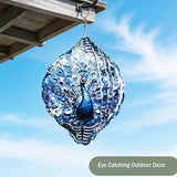 Wind Spinners Blue Peacock Feather Art 9.8 x 9.8 Inch Metal Wind Spinner Outdoor Garden Decor Elegant Bird Illustration Decorative Wind Spinners for Yard Patio
