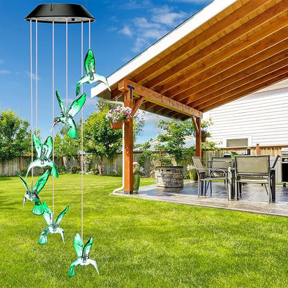 Retisee LED Solar Hanging Wind Chime, Outdoor Mobile Color Changing Light, Home Yard Garden Decoration Automatic Light Gift for Party Women Mom(Hummingbird)