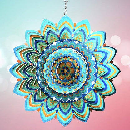 HS's Creation Wind Spinner Hanging Kinetic 19 Gauge 3D Metal with Swivel Hooks Sun Catcher for Outdoor Garden Decoration Handcrafted Art Gift Ornaments Sculpture Mandala Lucky Halo 12 Inch