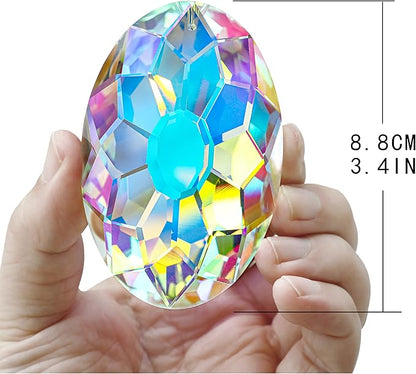 AB Coating Hanging Window Crystal Prism Suncatcher Rainbow Maker Glass Hanging Pendant Ornaments for Home Garden Ornament for Christmas Tree (89mm,3.5inch)