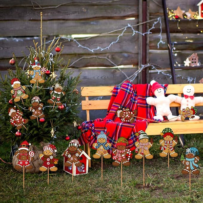 Zonon 12pcs Winter Garden Decorations Winter Snowflake Metal Planter Stakes for Patio Lawn Planter Pot Xmas Nutcracker Gingerbread Yard Stake Signs Outdoor Lawn Decor Party Favor(Gingerbread)