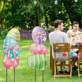 AnyDesign Easter Garden Stakes Welcome Metal Yard Sign Easter Decorations Outdoor Stacked Egg with Bow Decorative Lawn Sign for Spring Farmhouse Home Outside Lawn Porch Walkway Decor, 2 Sets