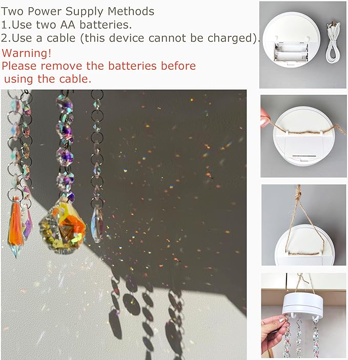 Automatic Rotating Suncatchers for Windows Hanging, Crystal Auto Rotating Rainbow Maker for Window, Clear Crystal Prism Sun Catcher, Easter Gift, Gift for Mom, Home Decor(Color-style1)