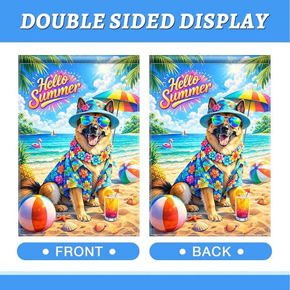 BlissYard Hello Summer Golden Retriever Garden Flag 12x18 Double Sided Vertical Outdoor Decor Beach Dog Tropical Yard Garden Lawn Banner Colorful Seasonal Display