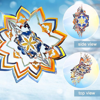 Mandala Wind Spinner - Starry Sky Design | 12-Inch Laser Cut Stainless Steel, Rustproof 3D Kinetic Hanging Wind Sculptures & Spinners for Indoor/Outdoor Garden Decor & Yard Art | Worth Gift