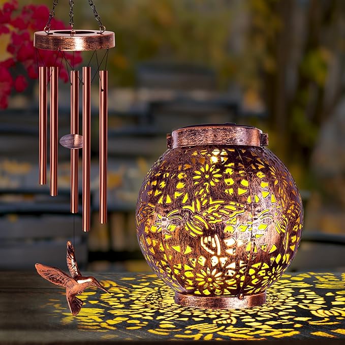 Wind Chimes for Outside, Windchimes Outdoors Hummingbird Gifts for Mom Women Grandma, Hanging Solar Lantern Solar Wind Chimes for Outside Patio Yard Garden Decor
