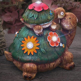TERESA'S COLLECTIONS Garden Decor, Turtles Garden Decor, Family Tortoises with Solar Light, Waterproof Resin Garden Statue, Turtles Gifts Birthday Gifts for Women Mom