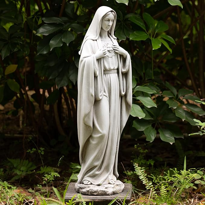 BC Catholic Immaculate Heart of Virgin Mary Statue, 24.5" H Large Holy Mother Statue for Garden, Mother Mary Outdoor Décor for Yard Patio Lawn Hallway, Catholic Gift, Handpainted by Buildclassic