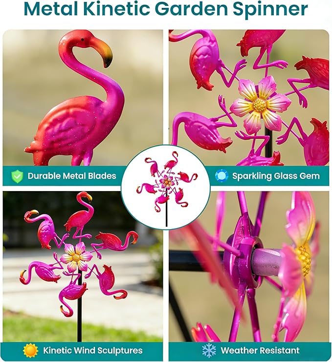 44" Flamingo Garden Wind Spinners - Metal Outdoor Stakes Kinetic Wind Spinner Windmills Decor, Wind Sculpture Yard Art Decorations for Patio, Lawn & Garden