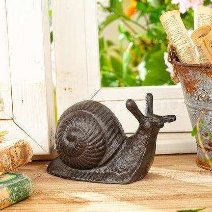 Sungmor Cast Iron Snail Statue,3.7" Vintage Black Brown Garden Figurine,Rustic Indoor Outdoor Desk Ornament for Patio,Bookshelf Decor