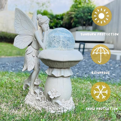 COWOS Solar-Powered Garden Fairy Statue, Handcrafted Resin Statue for Outdoor Patio, Lawn, and Garden Decor, Memorial Gift, Yard Art, Sympathy Gift