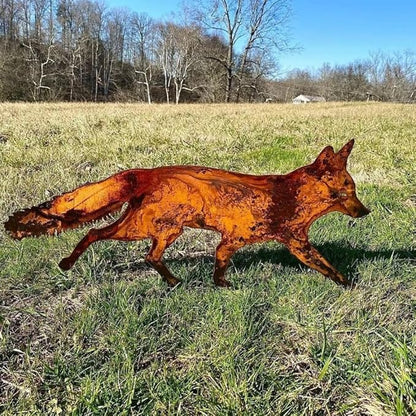 enttgo Rustic Metal Fox Garden Stakes Sneaky Animal Garden Stakes Decoratives 3D Animal Shape Yard Art Sculptures for Home Decorations(15.75''X8.66''X1.18'')
