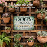 Garden Signs Garden Decor for Outside - Welcome To Our Garden Tin Sign, Vintage Gardening Signs Gifts for Plant Lovers Women Gardeners 12x8 Inch