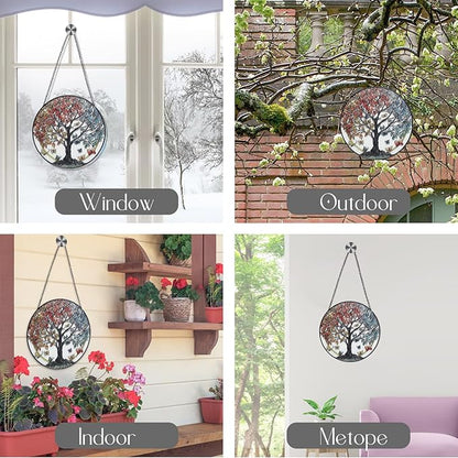 Large Tree of Life Garden Suncatcher, Stained Glass Window Hanging, Suncatchers for Windows Hanging, for Friends, Family, and Women 9.9 * 9.9IN