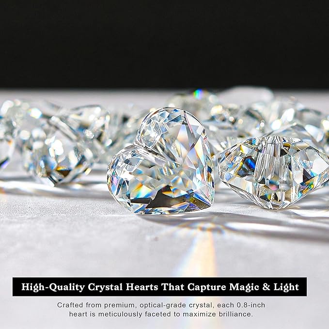 HDCRYSTALGIFTS 24pcs Crystal Heart Prisms Suncatchers 20mm Clear Glass Beads Rainbow Maker Sun Catchers Chandelier Crystals Drop Parts Glass Wedding Valentine's Day Decorations